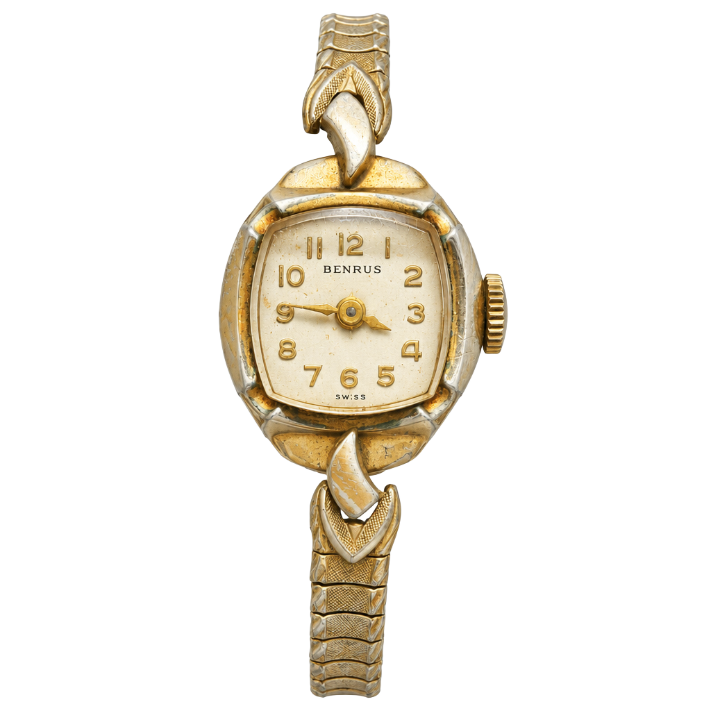 Benrus Vintage Ladies Mechanical Watch Gold Tone Swiss 1