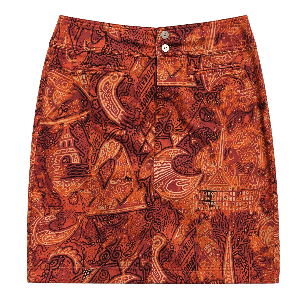 Chico’s Multi Color Retro Print Cotton Stretch Pocket Pencil Skirt Size 1 / M 1