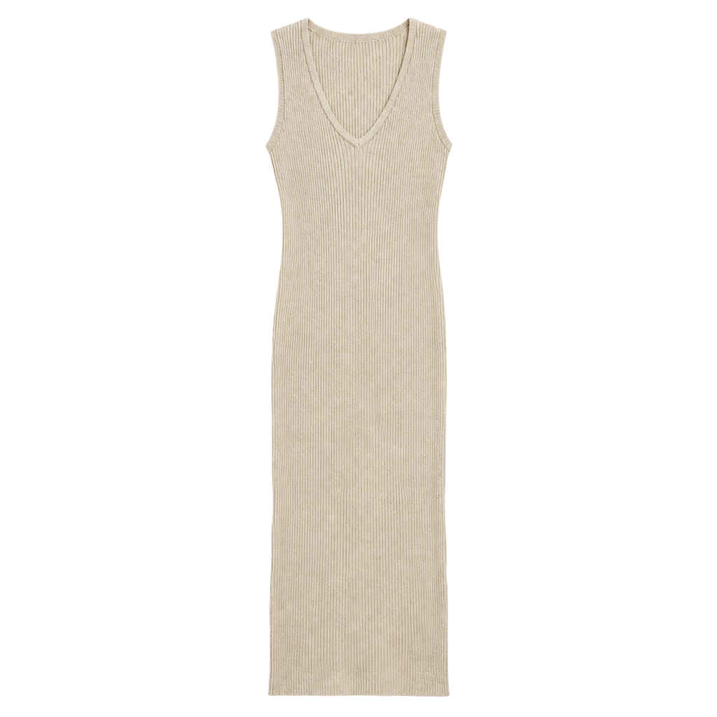 Magaschoni Cream Sleeveless Knit Body con Midi Dress Size M 1