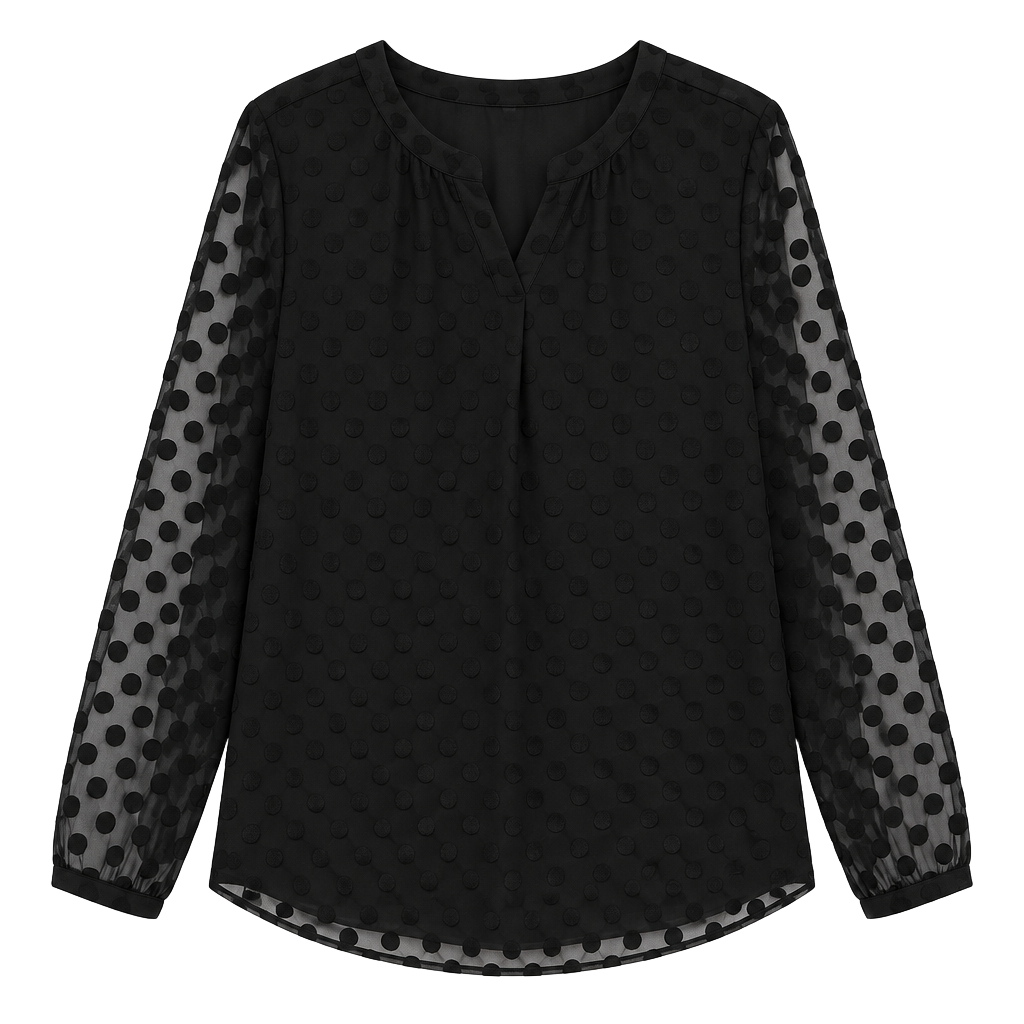 Talbots Black Dot-Texture Sheer Long-Sleeve Blouse Size XL 1