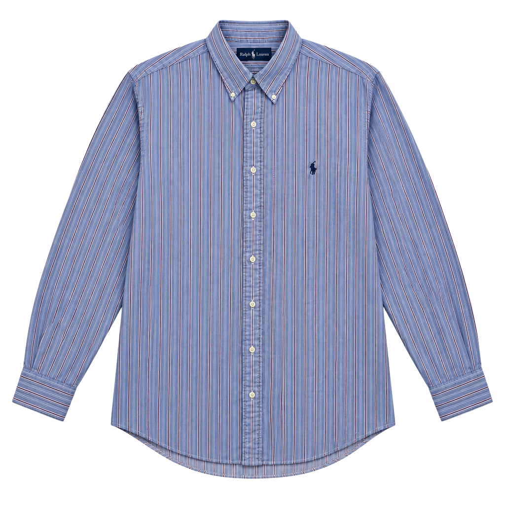 Ralph Lauren Yarmouth Blue Red Striped Long Sleeve Logo Dress Shirt Size 16.50 1