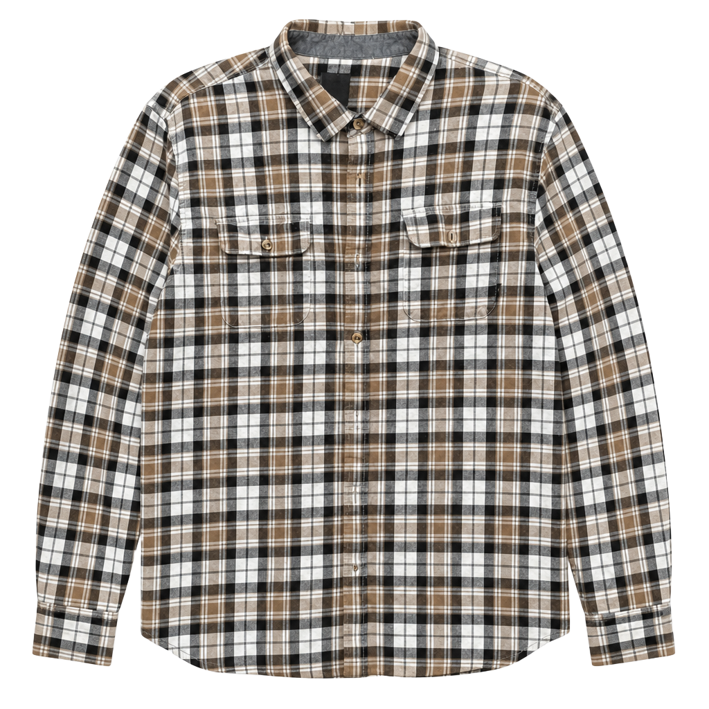 Vans Classic Fit Plaid Flannel Button Up Shirt Men's Large Brown/Black/White 1