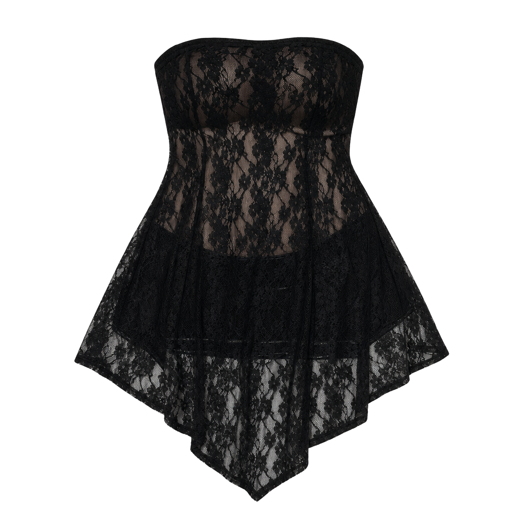SHEIN ICON Plus Size Strapless Lace See-Through Asymmetrical Mini Dress 1
