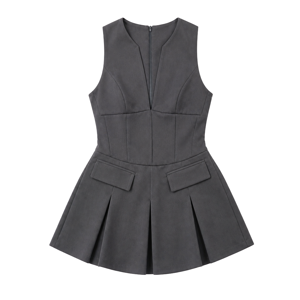 Fashion Nova Tailored To Perfection Charcoal Pleated Mini Dress 1