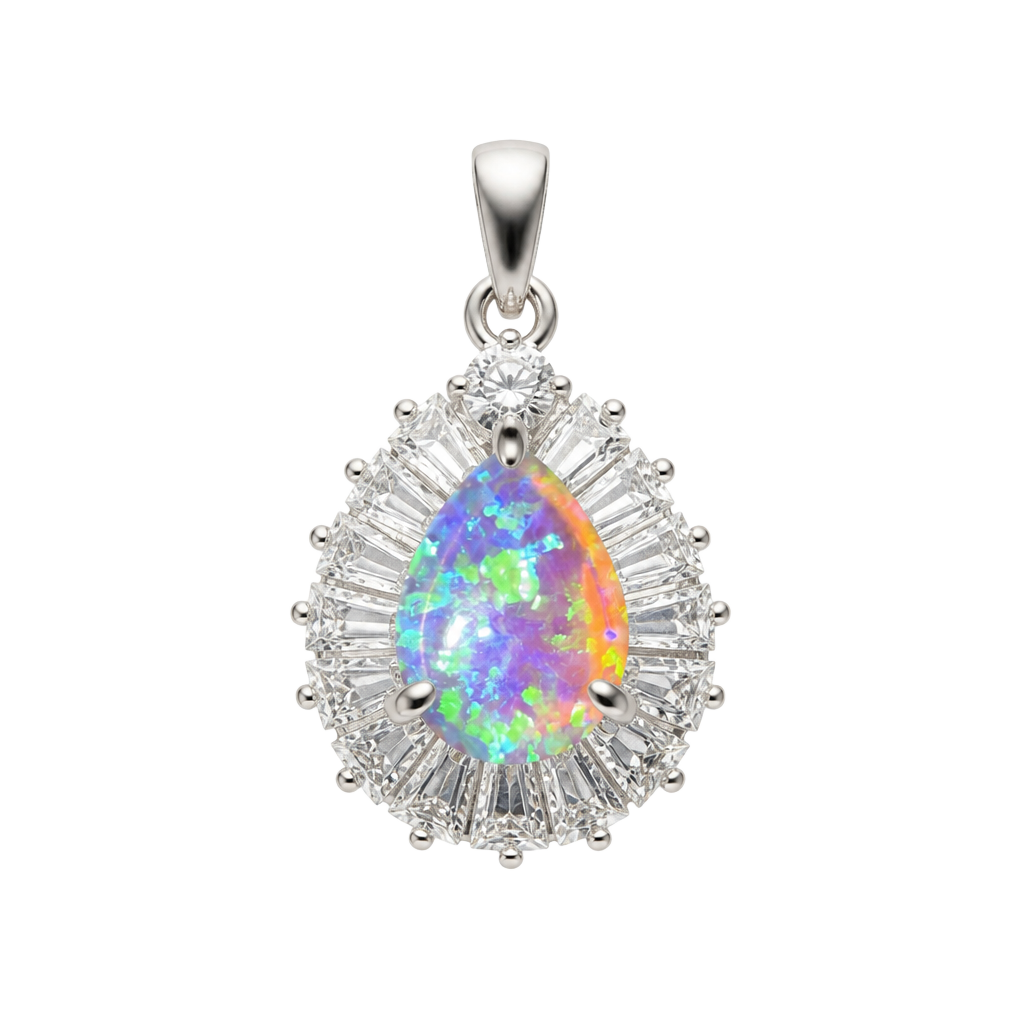 Handmade Opal Charm Pendant Necklace in Sterling Silver 1