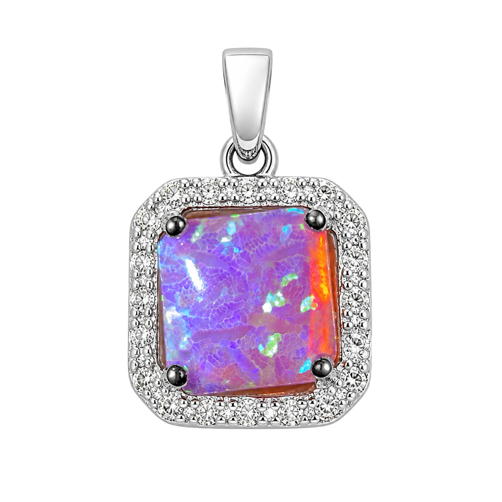 lab fire opal Cz necklace pendant gemstone silver plate jewelry classic cocktail 1
