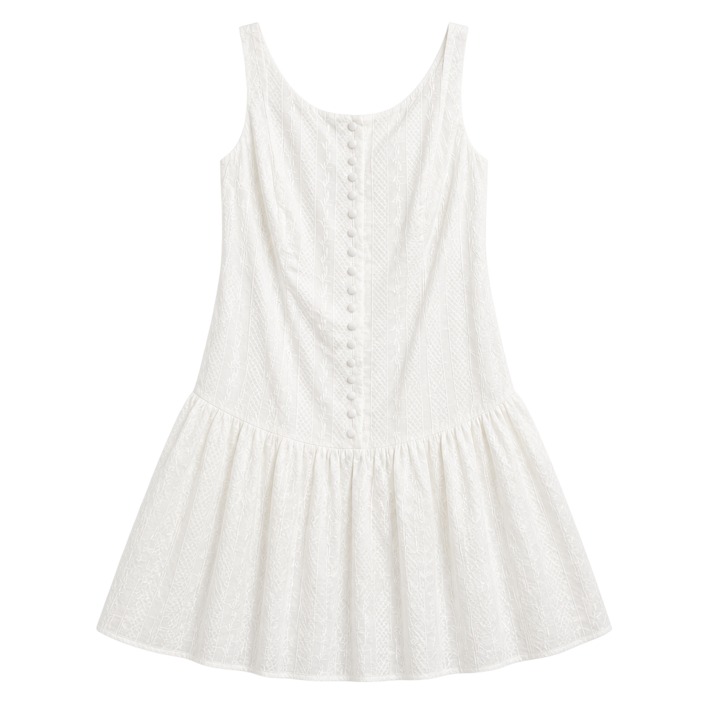 RIHOAS White Jacquard Button Front Drop Waist Mini Dress 1