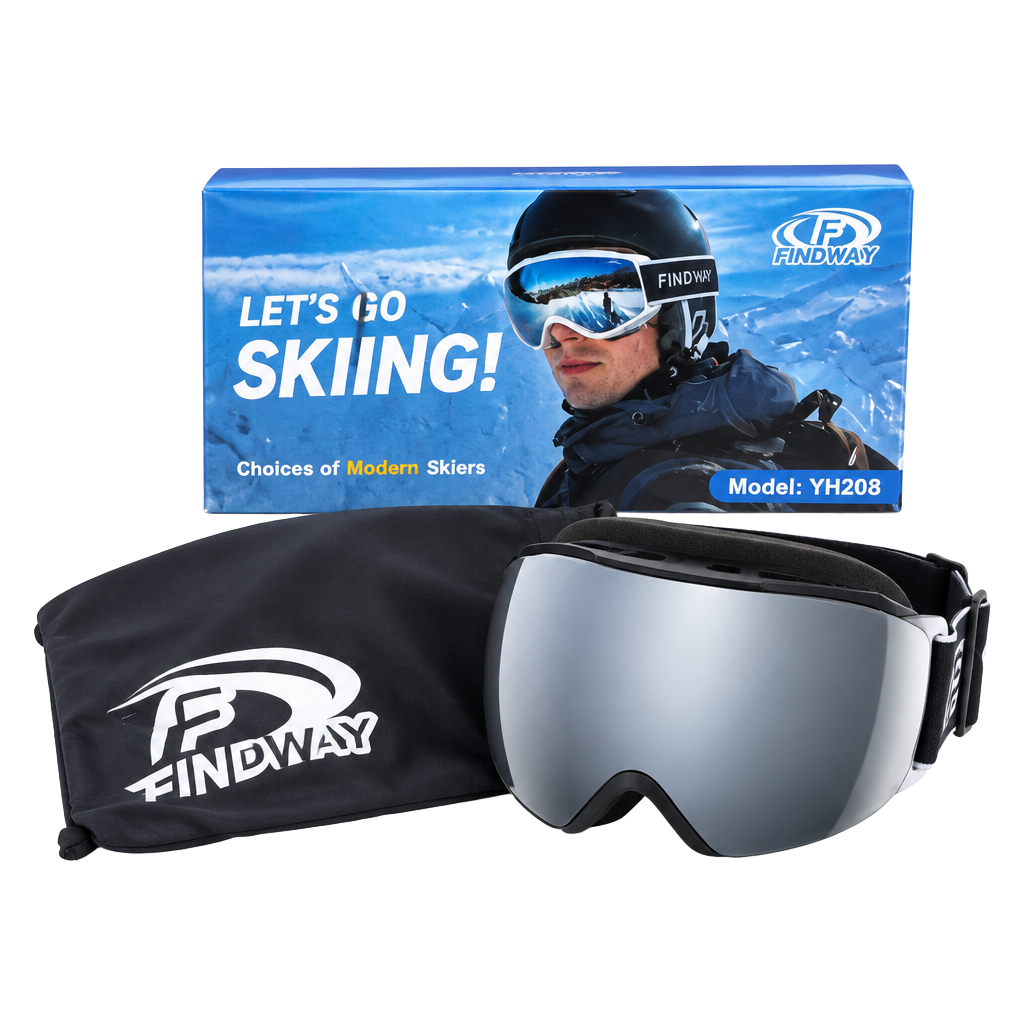 Findway YH208 Ski Goggles OTG Snowboard White Frame Silver Lens New 1