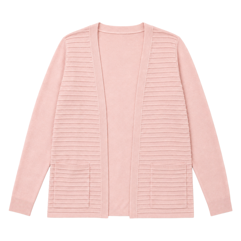 Christopher & Banks Pink Ribbed Open-Front Cardigan Sweater with Pockets 1