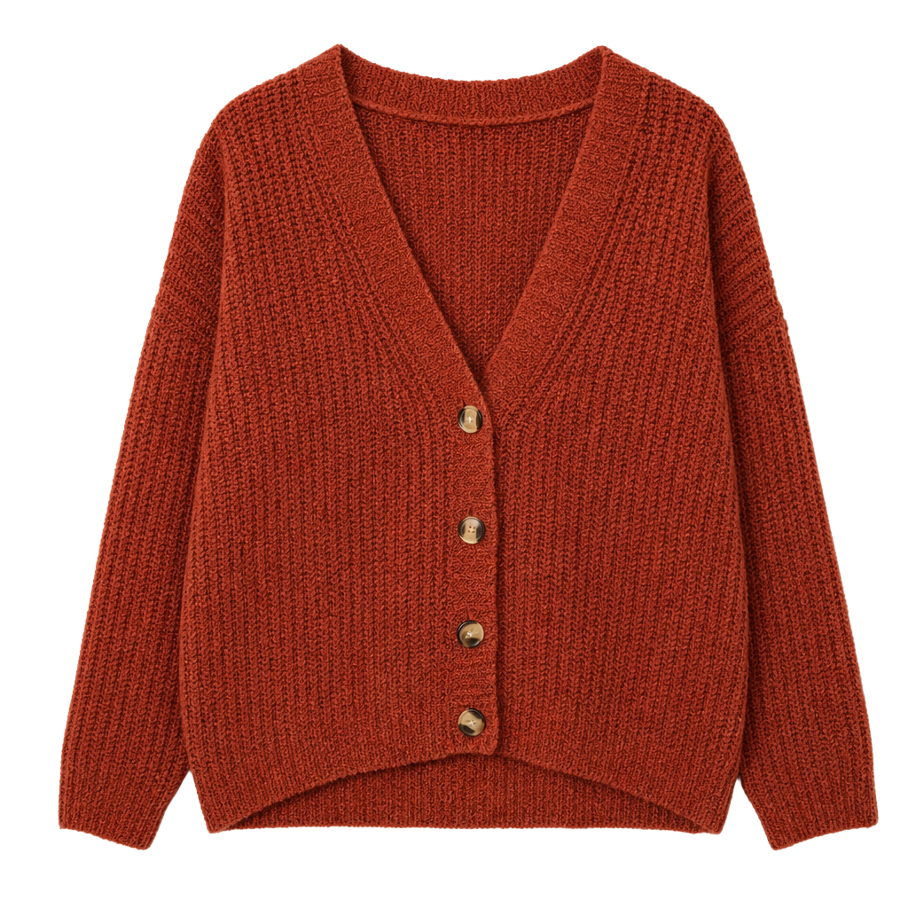 American Eagle Women's Rust V-Neck Button-Front Textured Cardigan 1