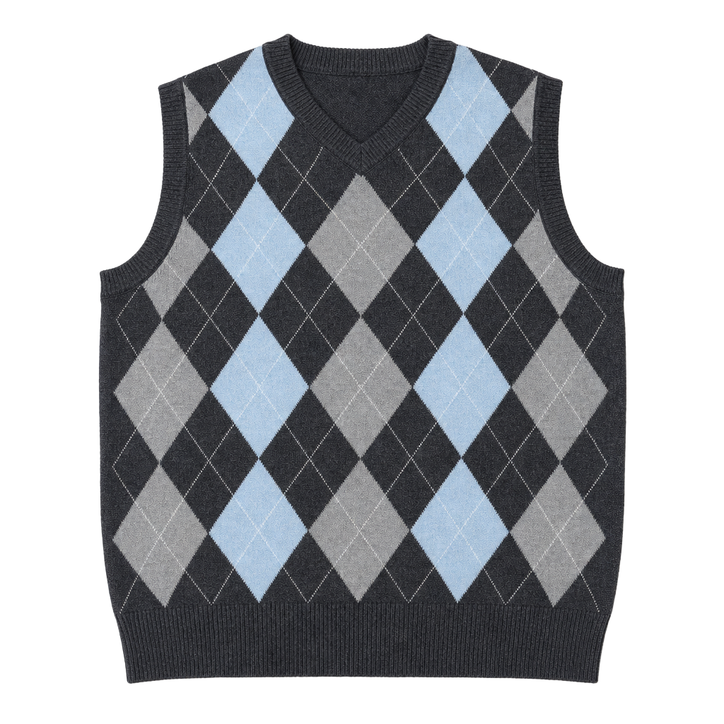Club Room Charcoal Argyle V-Neck Sweater Vest with Light Blue & Gray Diamonds 1