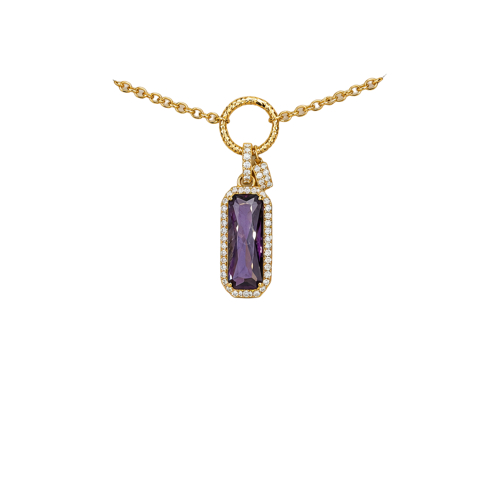 BP For This Moment Amethyst CZ Gold Necklace Mini Dog Tag 1