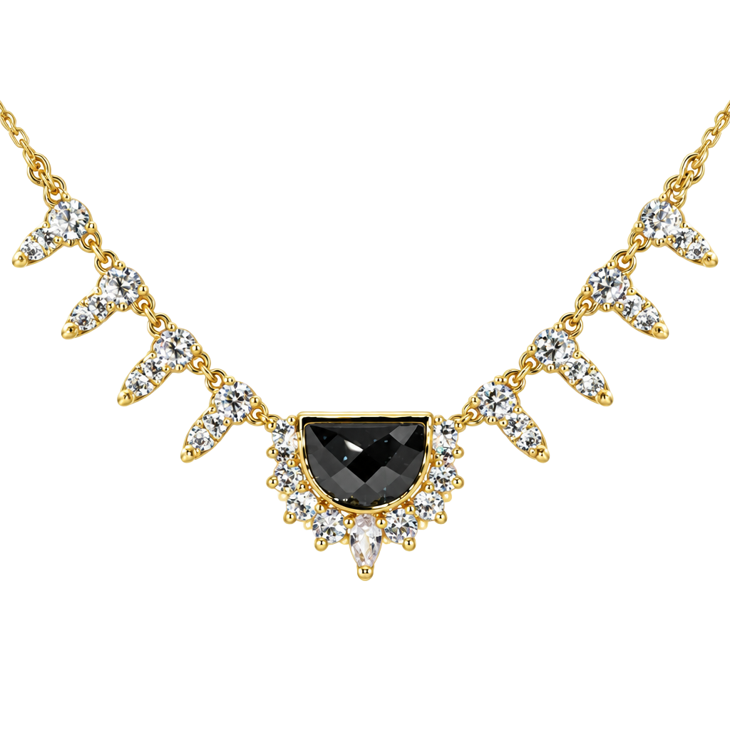 BP Half Moon Crescent Necklace Black Onyx CZ on Gold 1
