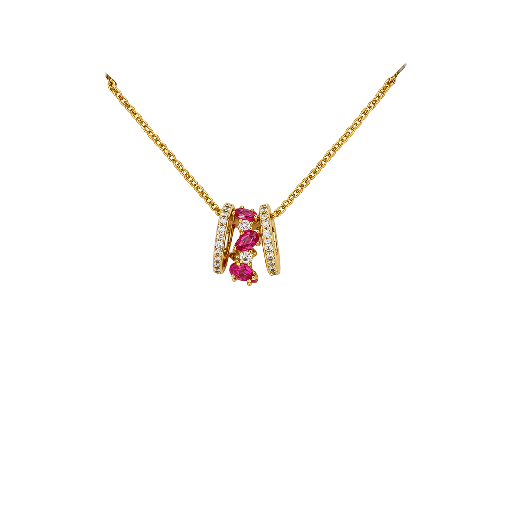 BP Gorgeous Looks Good on You Necklace w/3 rings Gold Rose Corundum 1