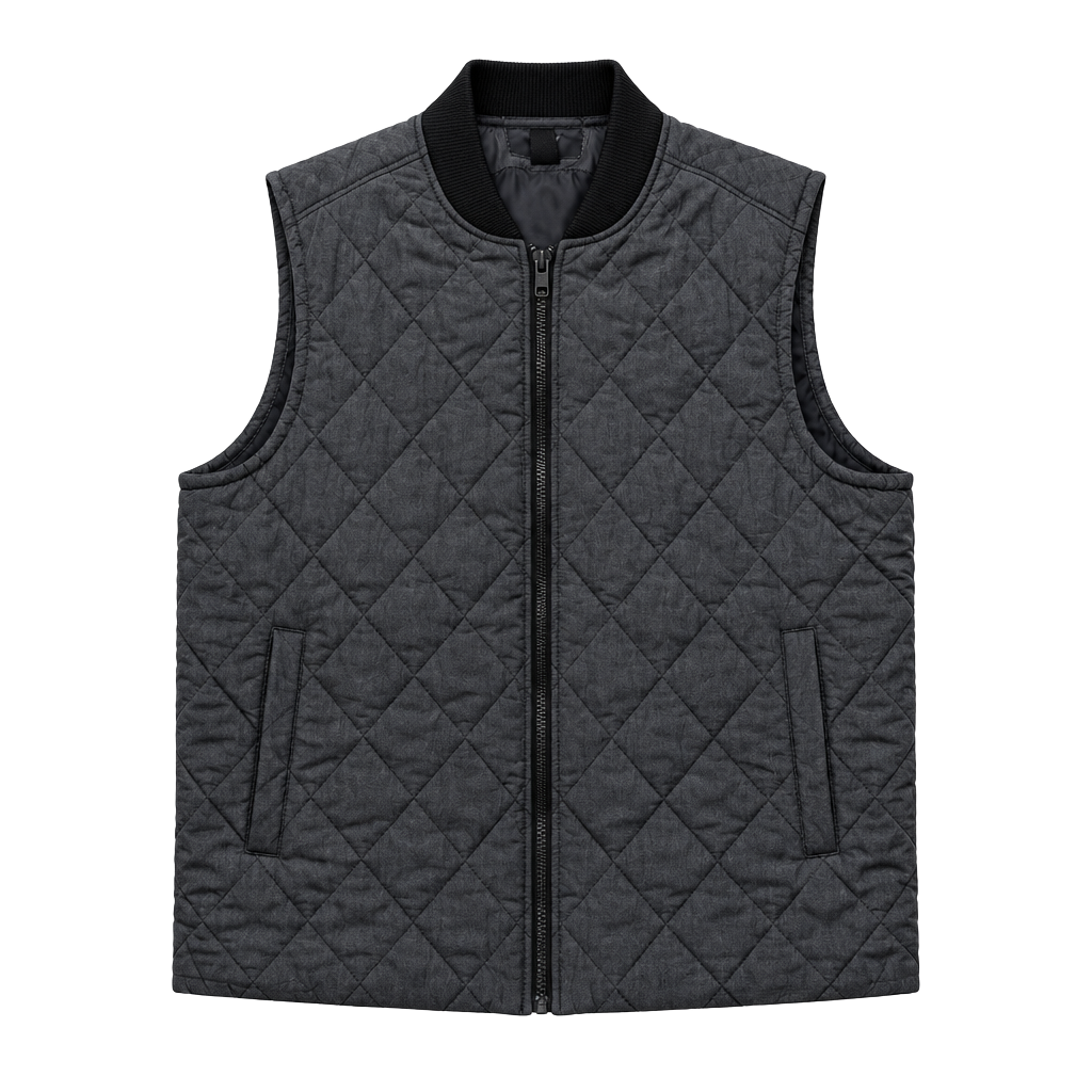H&M Quilted Vest Size 44R Gray Full Zip Bomber Collar 1