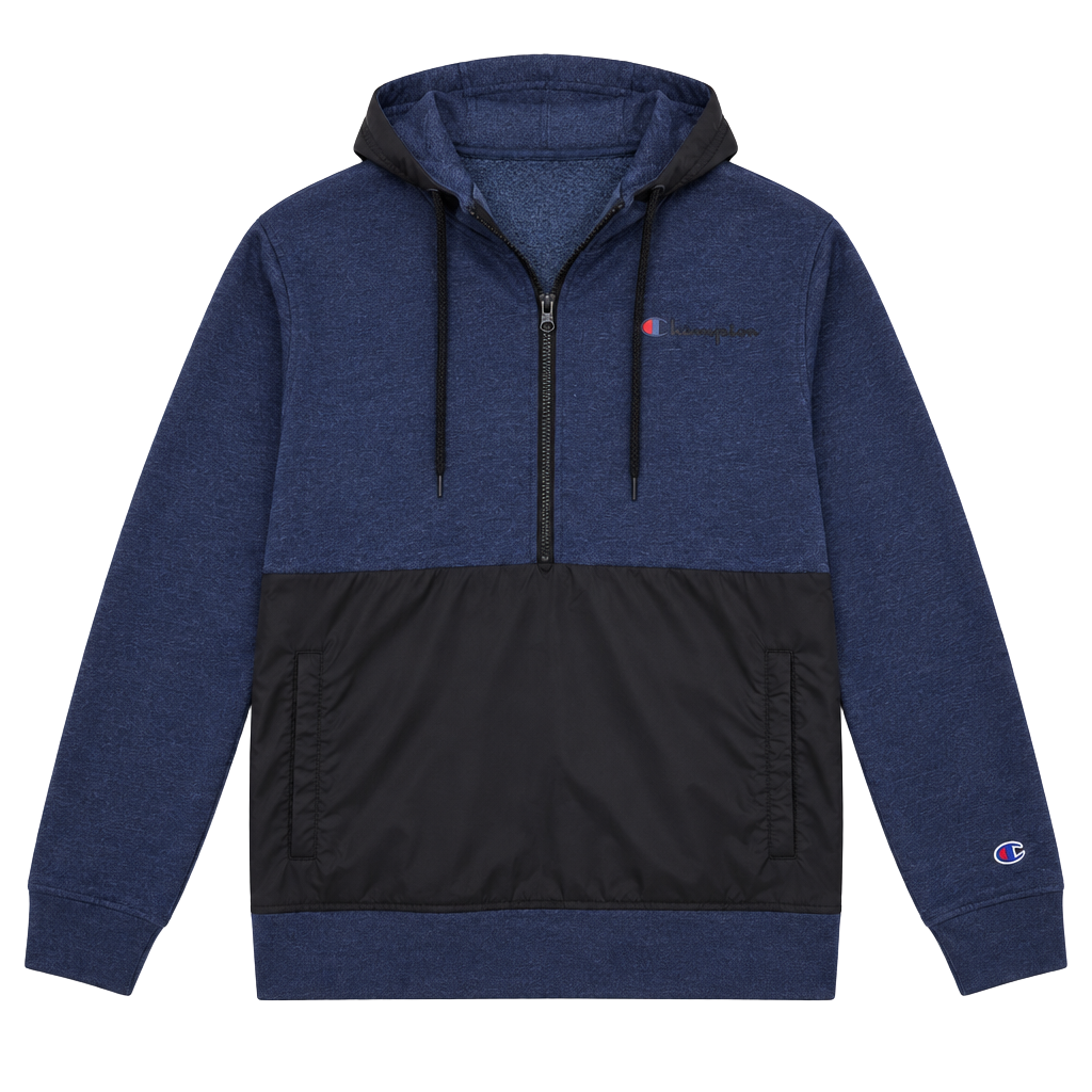 Champion Half Zip Hoodie Size M Blue Black Sweatshirt 1