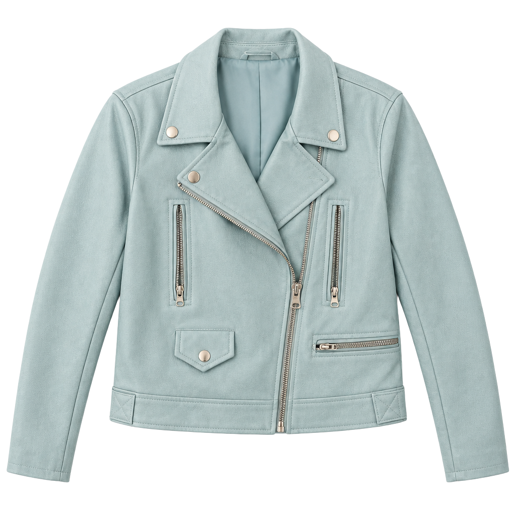 Love Tree Faux Leather Moto Jacket Size M Light Blue Biker 1