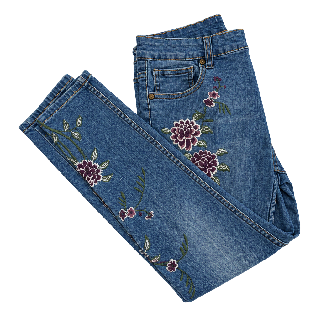 Sandpiper Floral Embroidered Denim Jeans Size 8P Blue 1