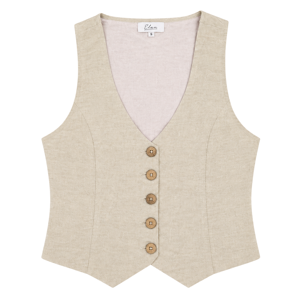 Elan Linen Blend Vest Size XL Beige Button Down 1