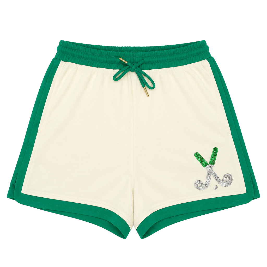 Fantastic Fawn Shorts Size S White Green Sequin Athletic Lounge 1