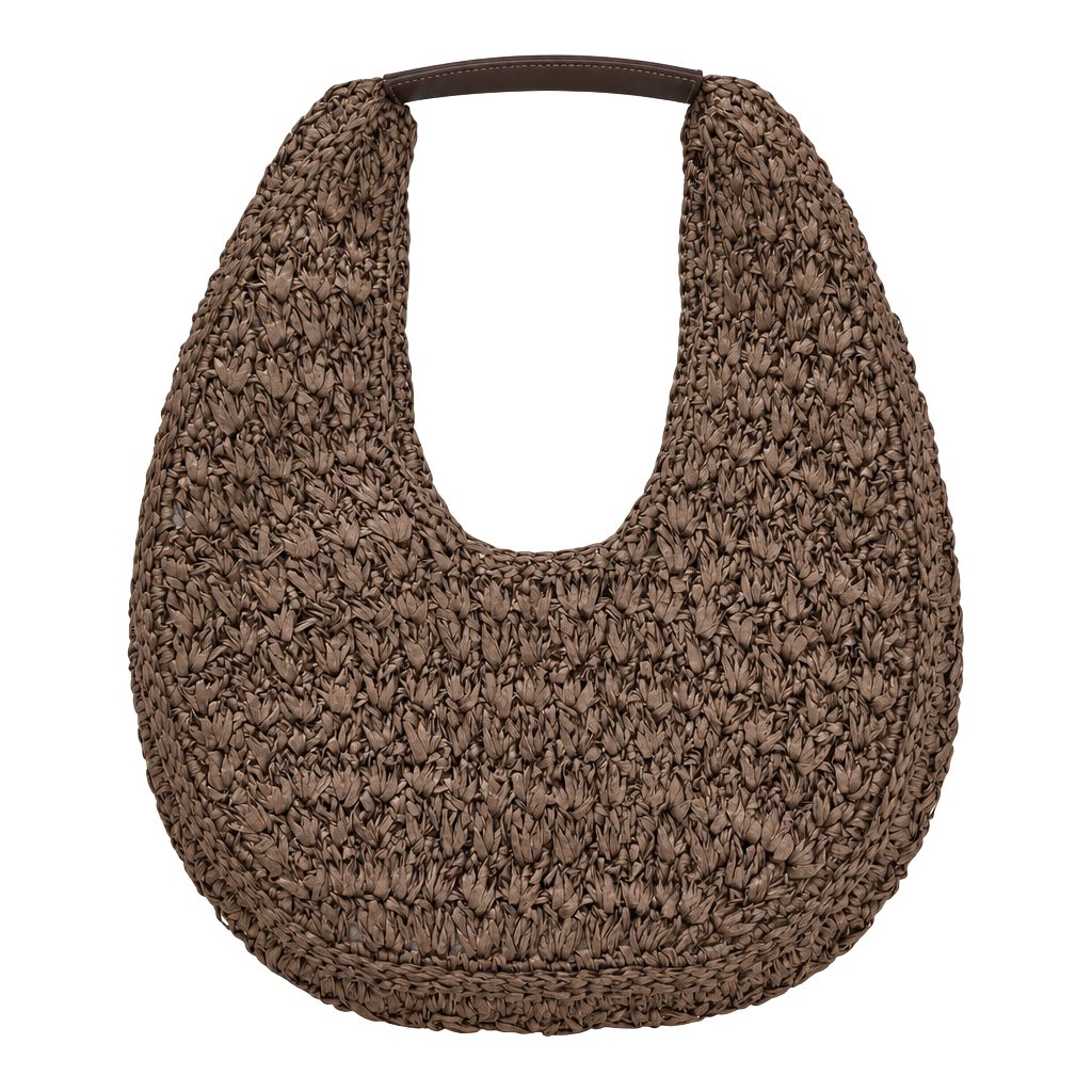 NWT Anthropologie Chocolate Brown Raffia Slouchy U-Shaped Shoulder Bag Boho 1