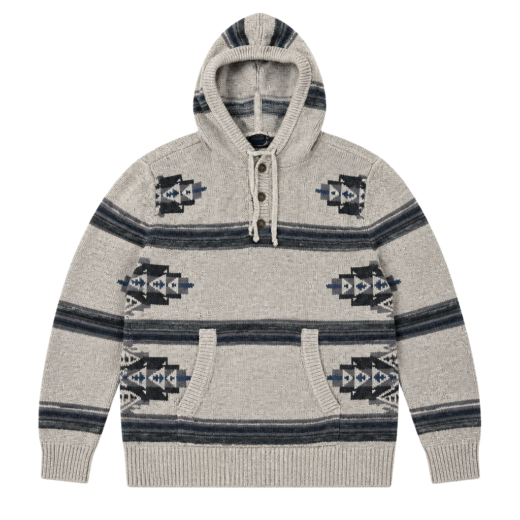 Pendleton Hooded Cardigan Size Medium Beige Aztec Pattern Knit Sweater 1