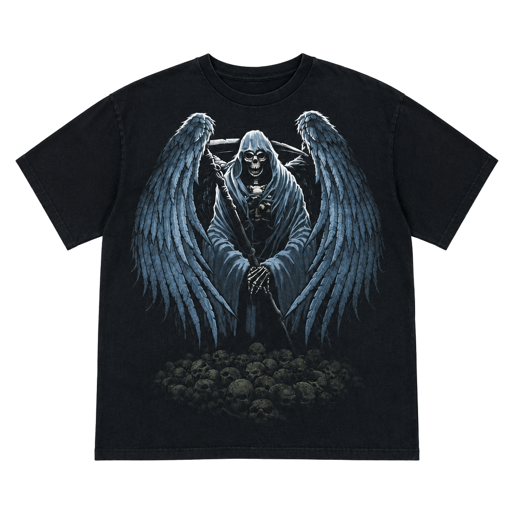 Gildan Grim Reaper Skull Wings T-Shirt Size L Black Goth Grunge 1