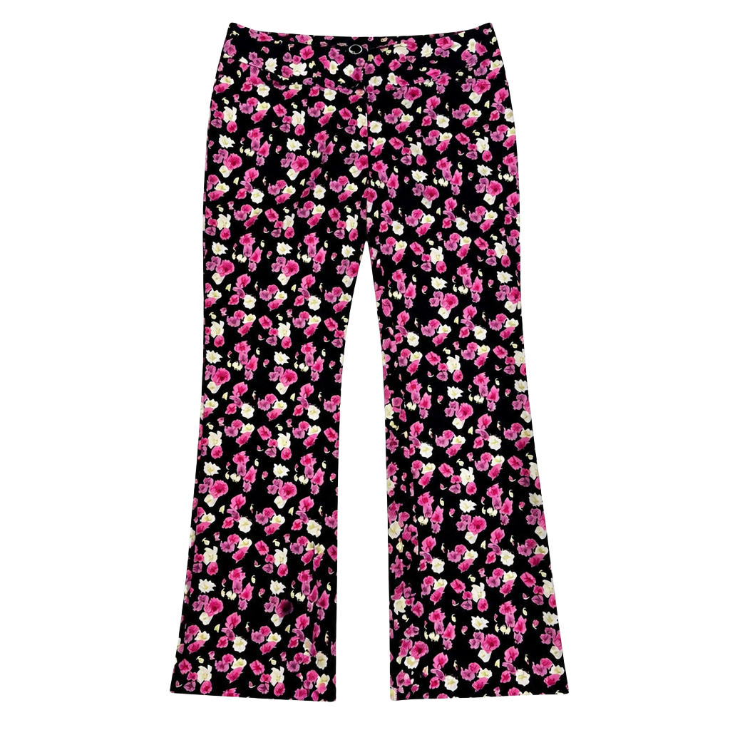 Nicole by Nicole Miller Black Floral Wide Leg Pants Size 8 1