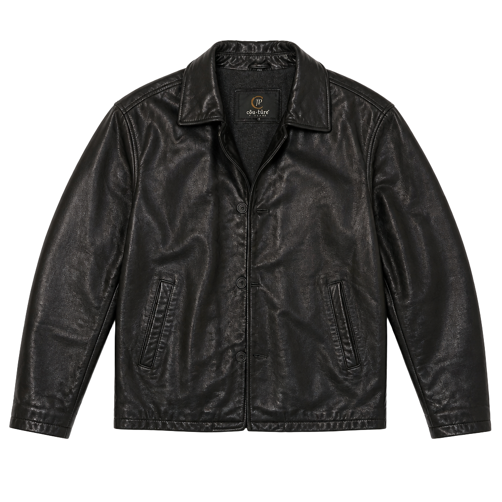 JP Couture by J. Park Vintage Black Genuine Leather Button-Up Jacket 1