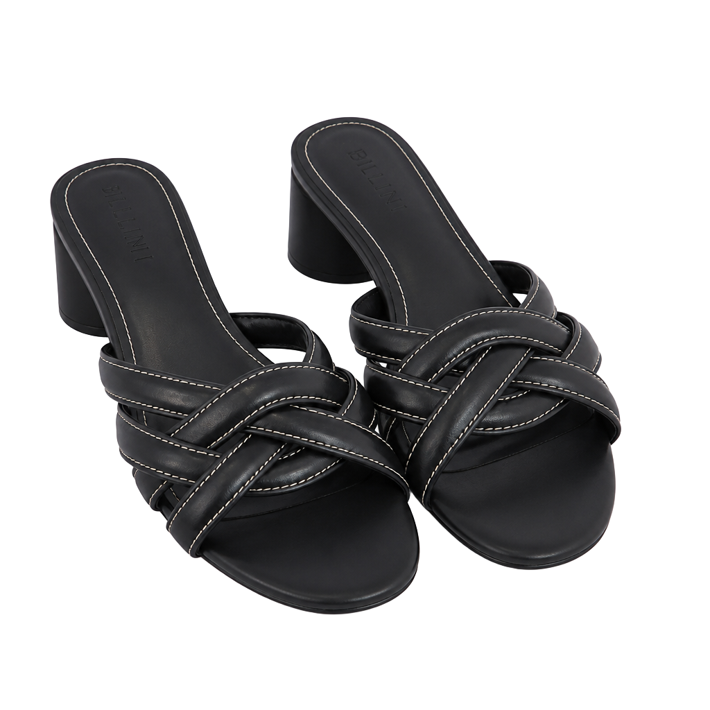 Steve Madden Marano/Mara1251 Black Braided Strap Block Heel Mule Sandals 1
