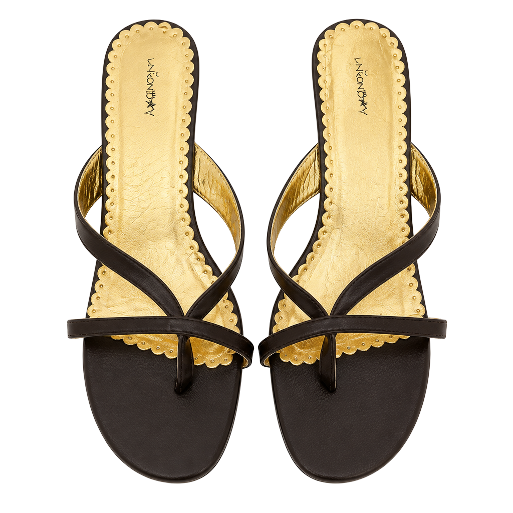 Unionbay Romance Black Thong Kitten Heel Sandals 1