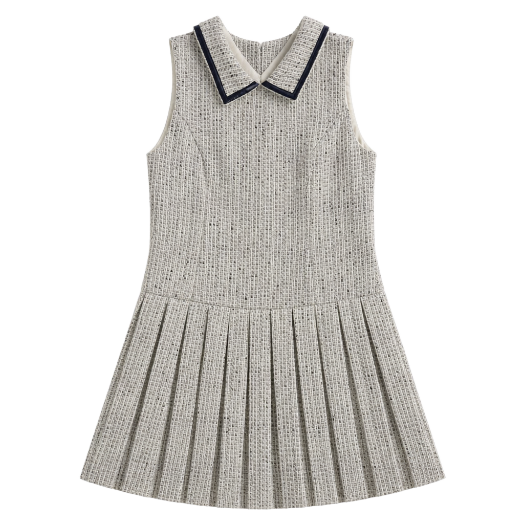 Never Worn Mustard Seed Pleated Tweed Mini Dress with Collar 1