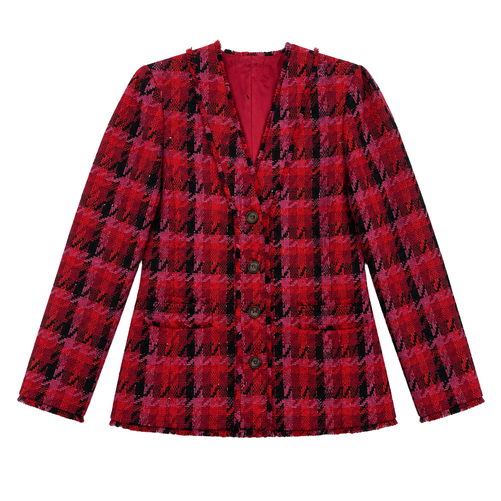 Ann Taylor Pink and Black Multi Houndstooth Tweed Long Cardigan Jacket 1