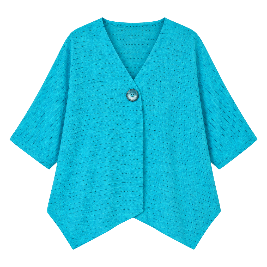 Yushi Jacket Size M Turquoise Textured Button Cape Poncho Topper 1