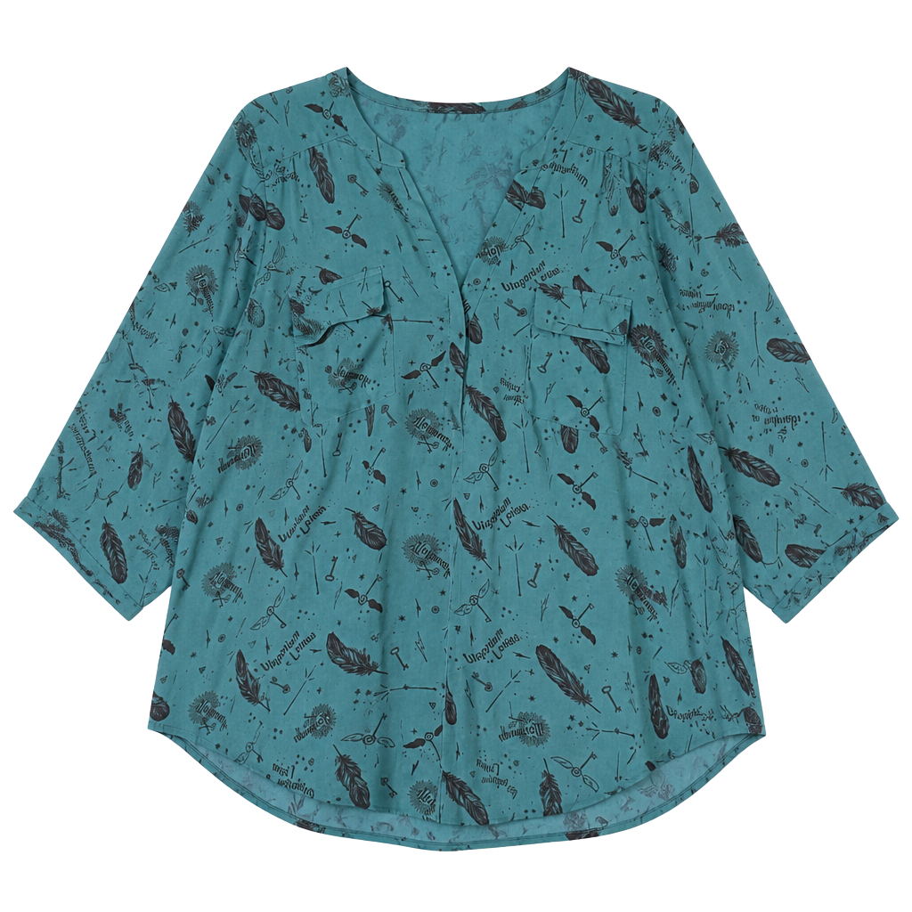 Harry Potter Blouse Size 3 Green Spell Print Long Sleeve 1