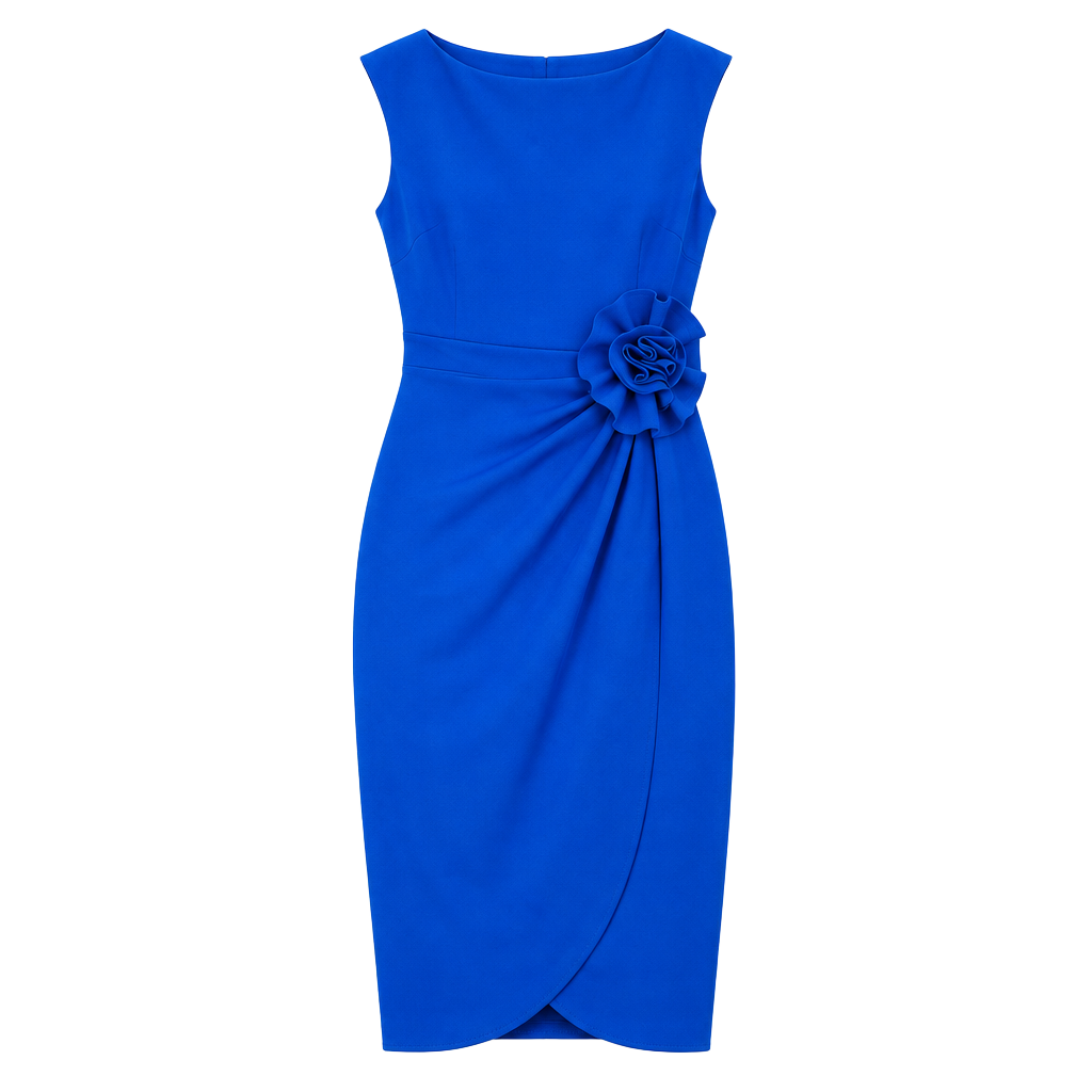 Jessica Howard Sheath Dress Size 12 Cobalt Blue Floral Waist Accent 1