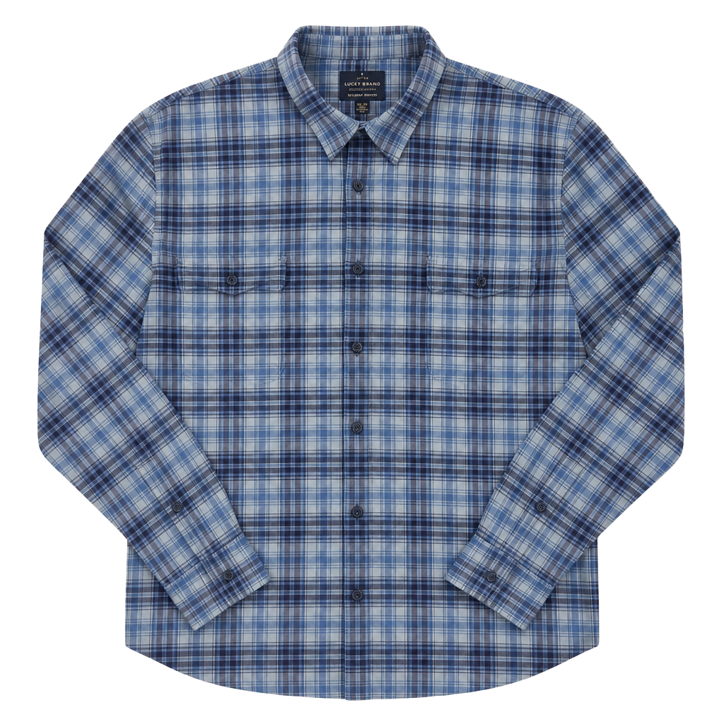Lucky Brand Men's Saturday Stretch Plaid Long Sleeve Button-Down Shirt Blue XXL 1