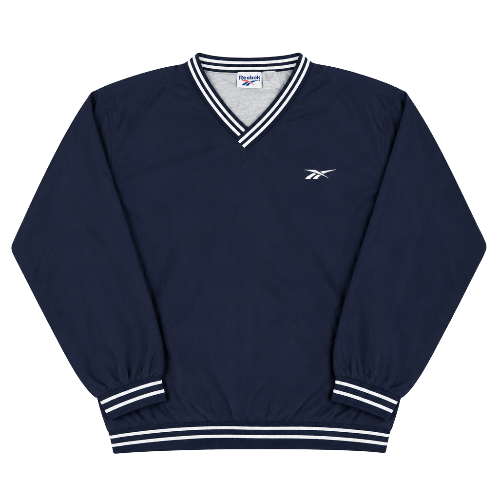 Vintage 90s Reebok V-Neck Windshirt Pullover Jacket Navy Blue Mens Size XL 1