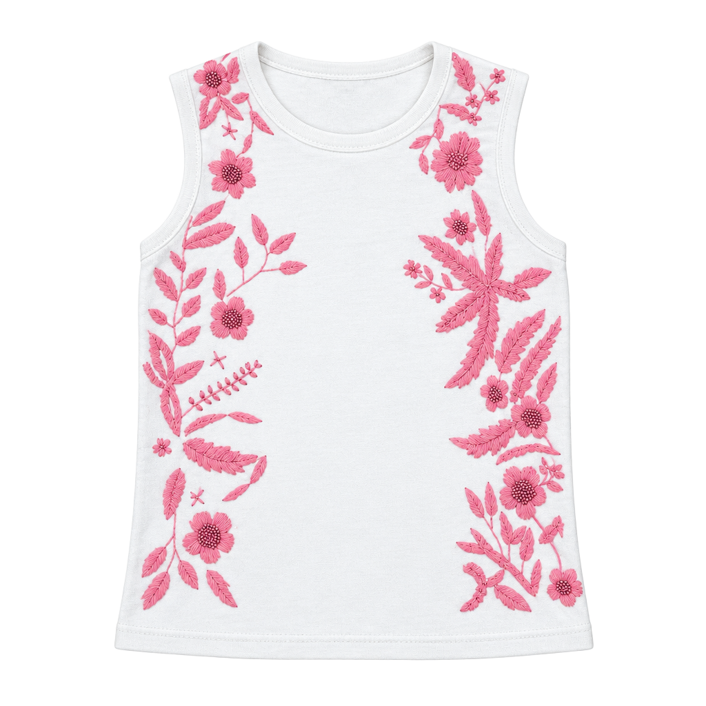 Cabo Embroidered Floral Beaded Tank Top Size M White Pink Knit 1