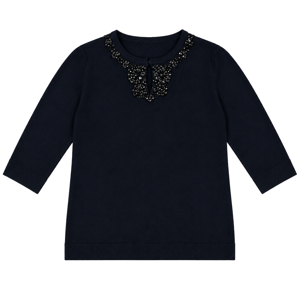Talbots Petites Merino Wool Beaded Sweater Lp Black Keyhole 1