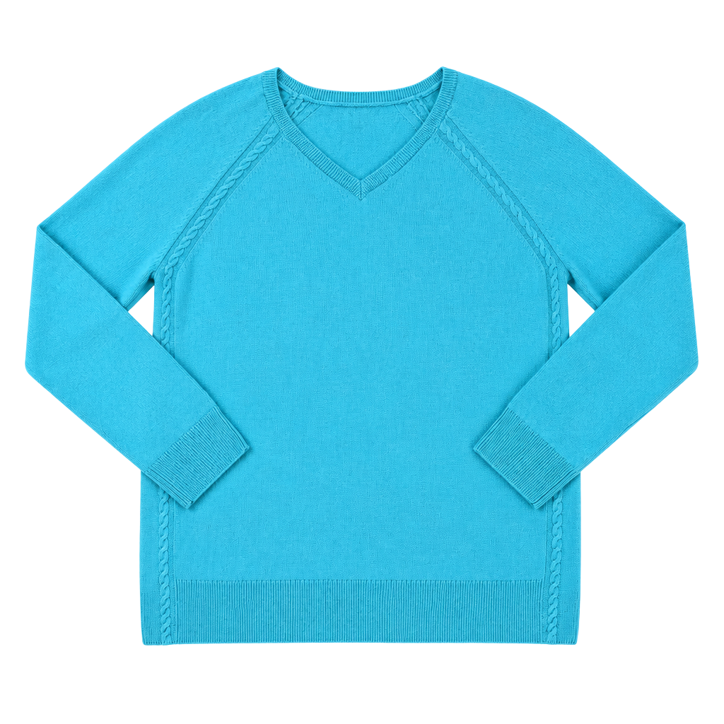 Talbots Cashmere V-Neck Sweater Lp Turquoise Blue Cable Knit Pullover 1