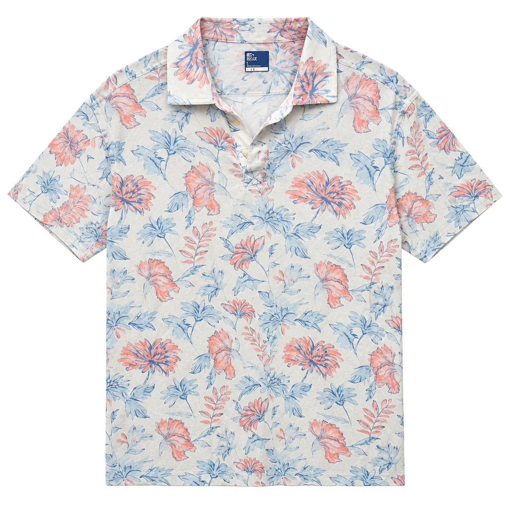 Rec+Relax Floral Polo Shirt Size L White Pink Blue Golf 1