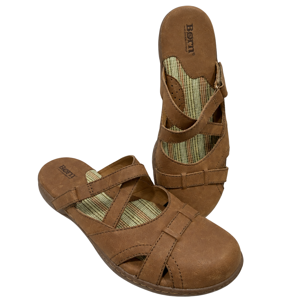 Born Sandals Brown Leather Cross Strap Size 8 1