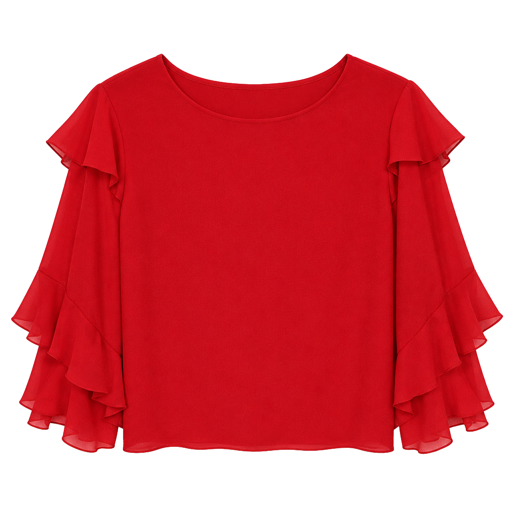 Worthington Blouse Size XL Red Chiffon Layered Ruffle Sleeve Top
E902 1