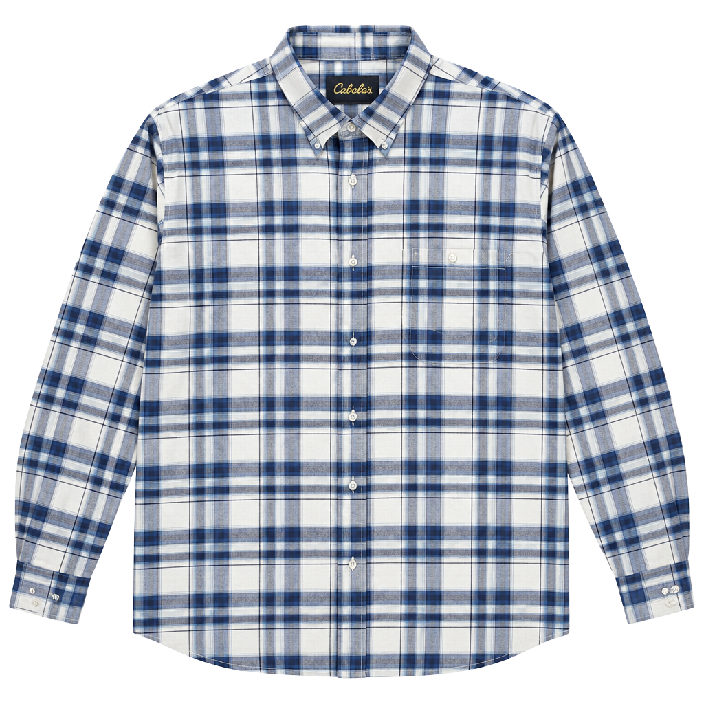Cabelas Plaid Long Sleeve Button Down Shirt Size 2XLT Tall Blue White 1