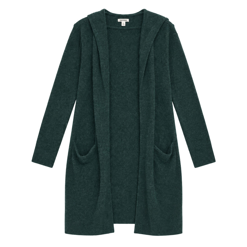 Goodthreads Open Front Hooded Cardigan Size M Green Knit Sweater Pockets 1