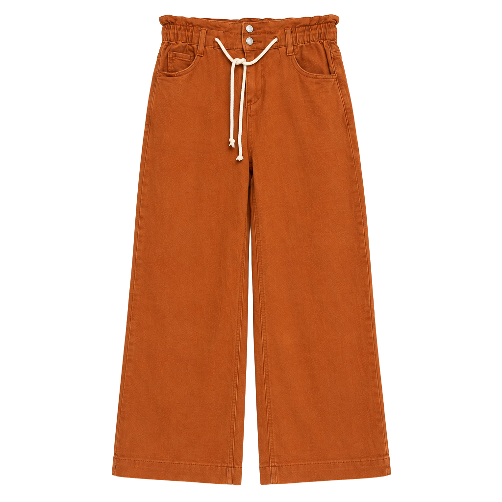 Womens Orange Pants Size S High Rise Drawstring Wide Leg 1