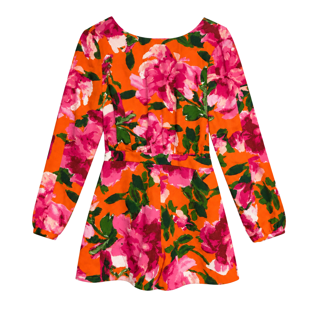 Lulus Sweetest Song Romper Size S Orange Floral Print Backless 1