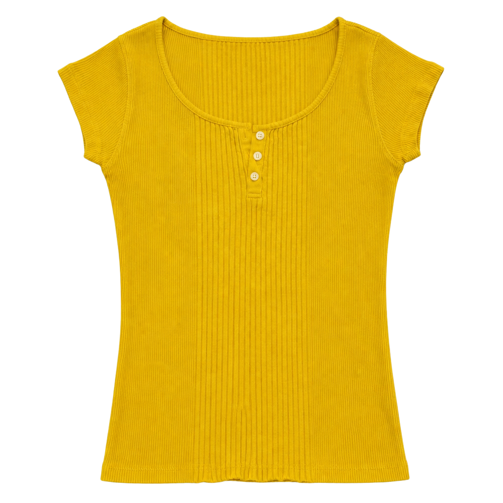 Lauren Ralph Lauren Yellow Ribbed Henley Short Sleeve Top Size PS 1