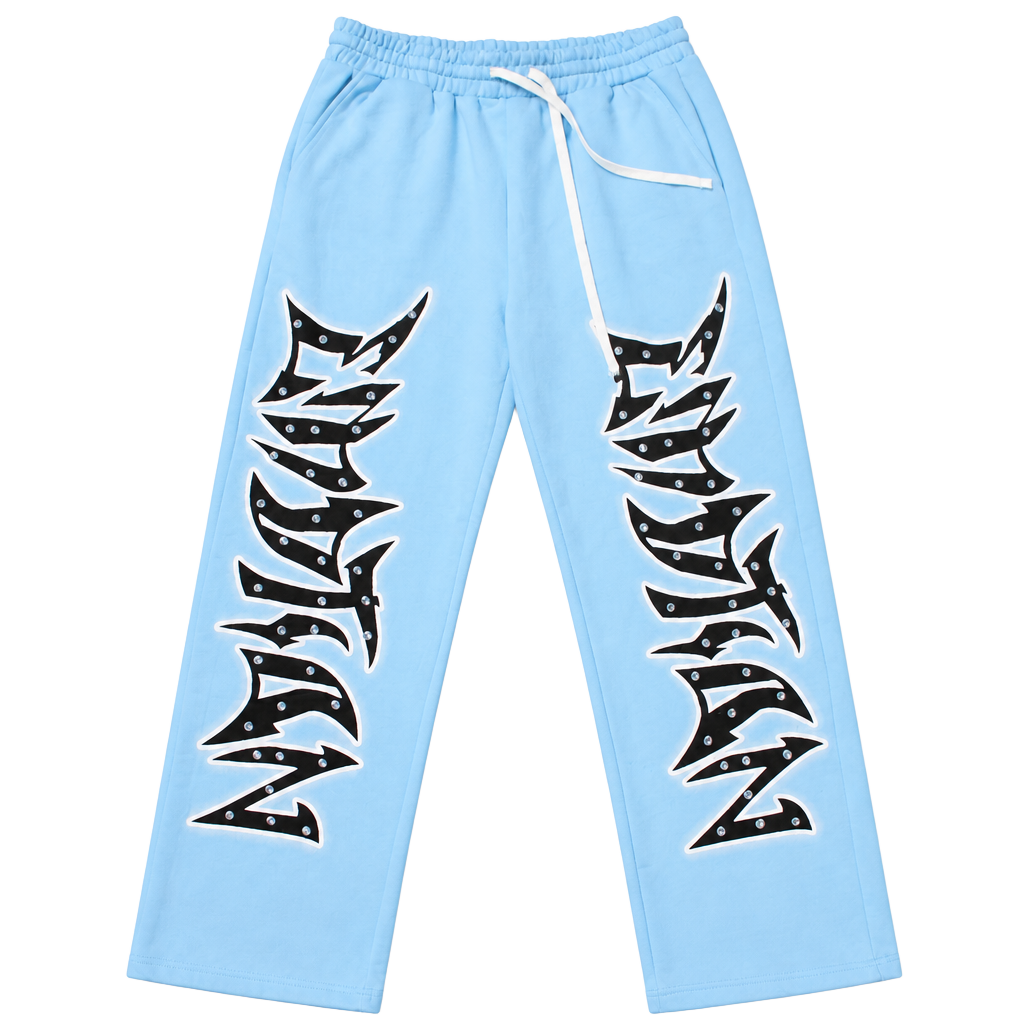 Mixed Emotion Blue Graffiti Rhinestone Pants 1